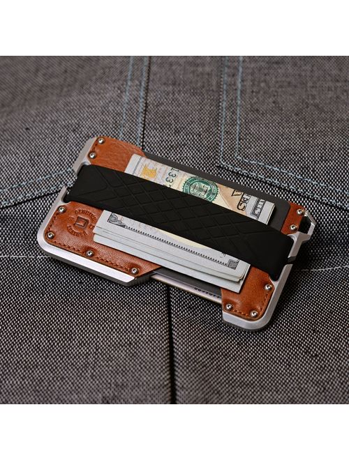 Dango D01 Dapper EDC Wallet - Made in USA - Genuine Leather, CNC Alum, RFID Blocking