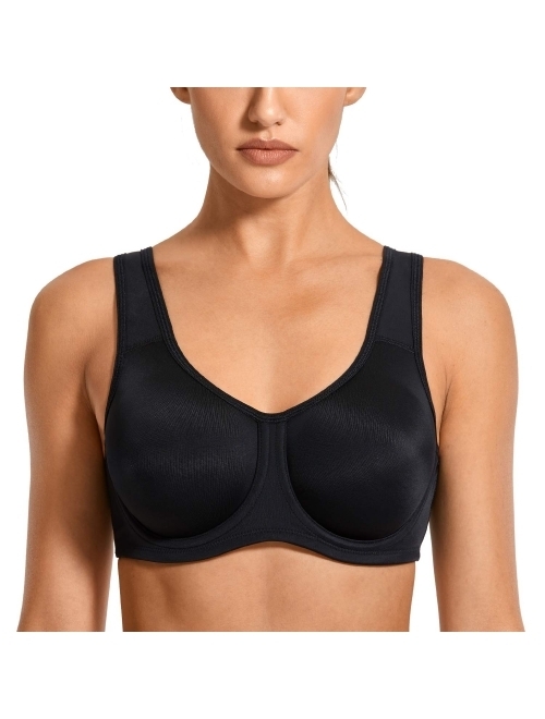 SYROKAN Women's Max Control Solid High Impact Plus Size Underwire Sports Bra