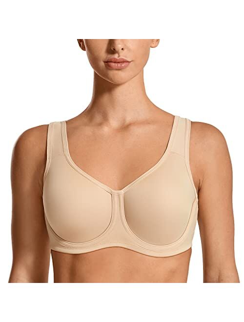 SYROKAN Women's Max Control Solid High Impact Plus Size Underwire Sports Bra