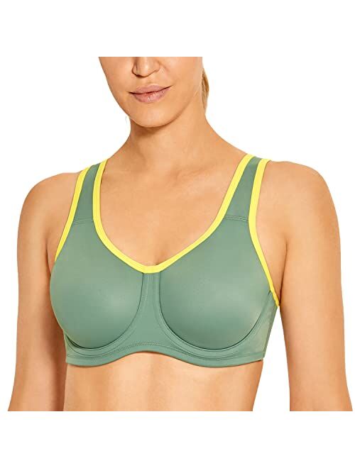 SYROKAN Women's Max Control Solid High Impact Plus Size Underwire Sports Bra