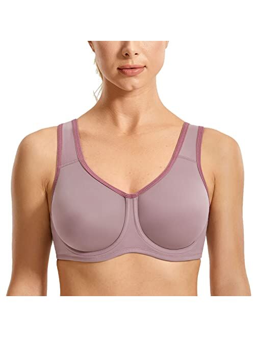 SYROKAN Women's Max Control Solid High Impact Plus Size Underwire Sports Bra