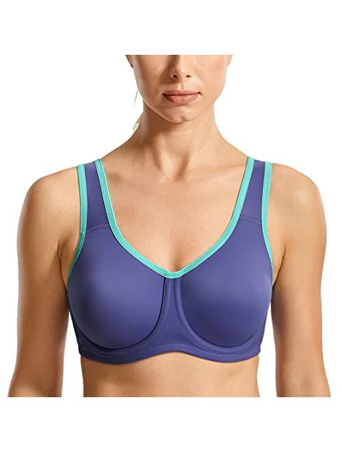 SYROKAN Women's Max Control Solid High Impact Plus Size Underwire Sports Bra