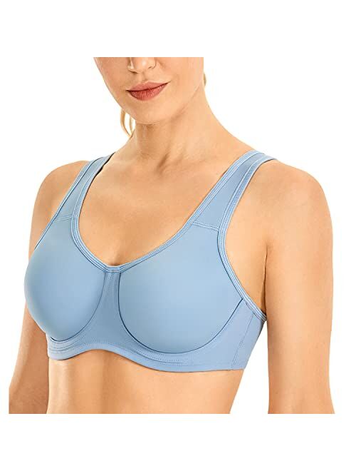 SYROKAN Women's Max Control Solid High Impact Plus Size Underwire Sports Bra