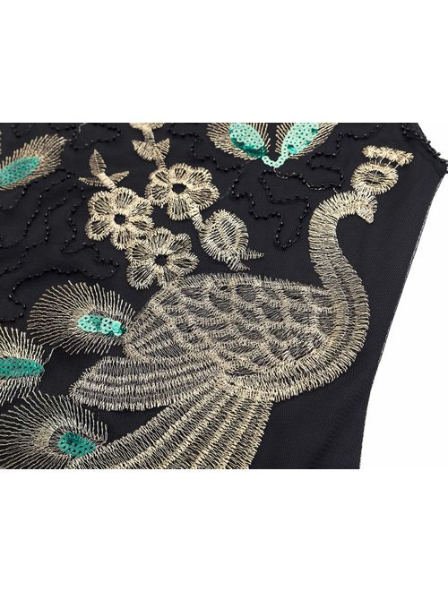 BABEYOND 1920s Vintage Peacock Sequined Dress Gatsby Fringed Flapper Embellished Dress Roaring 20s Party Dress