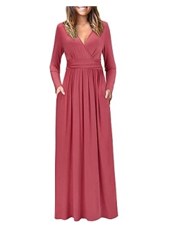 OUGES Short Sleeve V-Neck Wrap Waist Maxi Dress