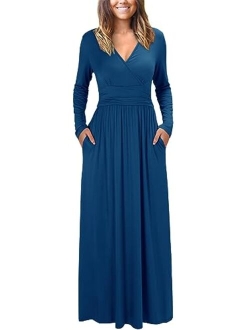 OUGES Short Sleeve V-Neck Wrap Waist Maxi Dress