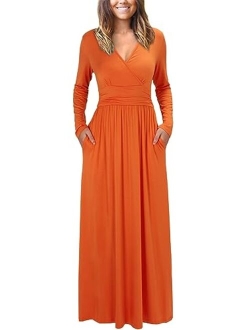 OUGES Short Sleeve V-Neck Wrap Waist Maxi Dress