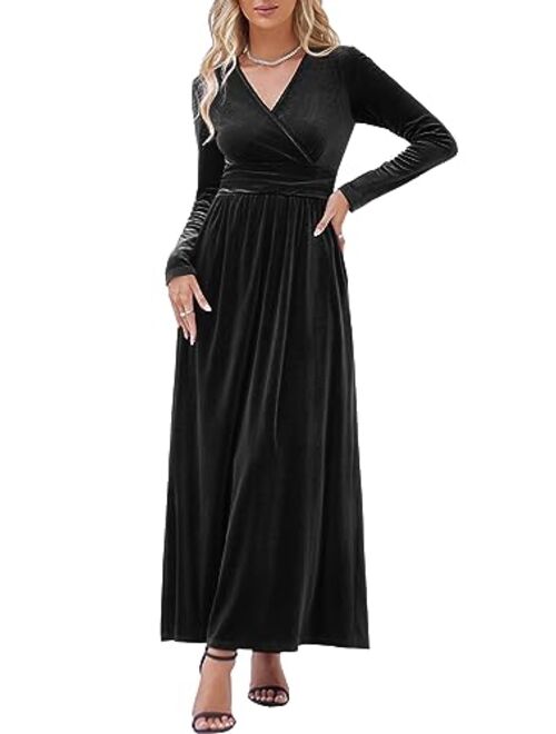 OUGES Short Sleeve V-Neck Wrap Waist Maxi Dress