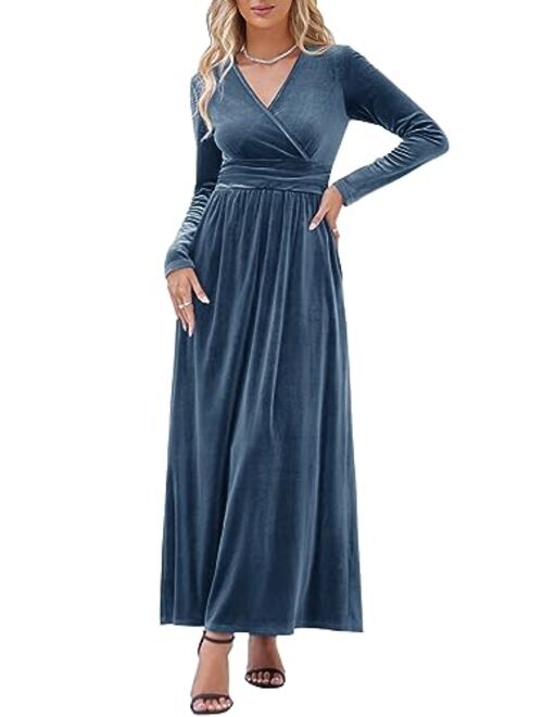 OUGES Short Sleeve V-Neck Wrap Waist Maxi Dress