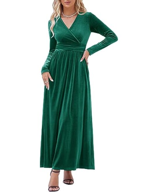 OUGES Short Sleeve V-Neck Wrap Waist Maxi Dress