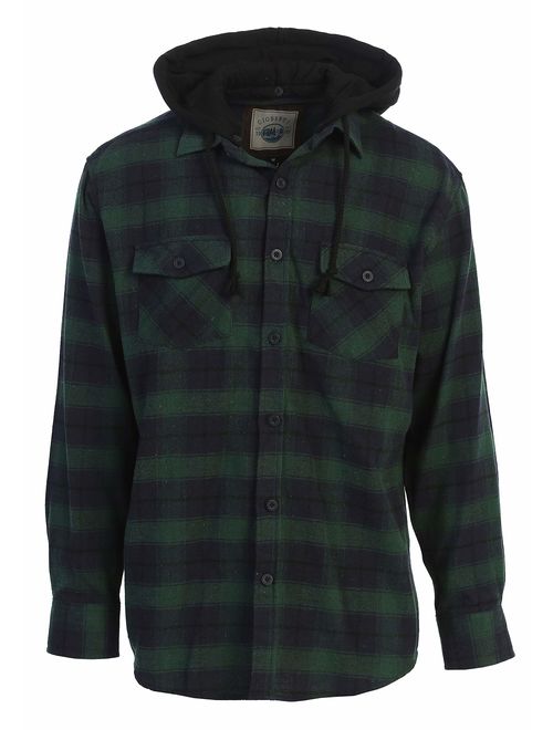 Gioberti Men's Removable Hoodie Plaid Checkered Flannel Button Down Shirt