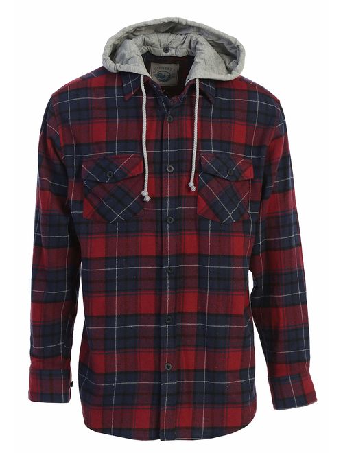 Gioberti Men's Removable Hoodie Plaid Checkered Flannel Button Down Shirt