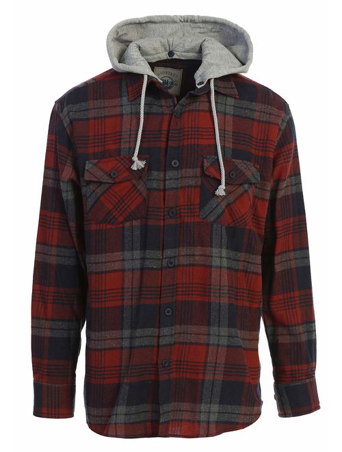 Gioberti Men's Removable Hoodie Plaid Checkered Flannel Button Down Shirt