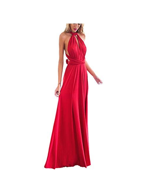 IWEMEK Women Transformer Evening Long Prom Dress Multi-Way Wrap Convertible Floor Length Wedding Halter Maxi Gown High Elasticity