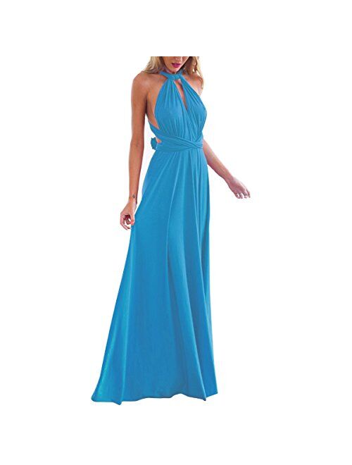 IWEMEK Women Transformer Evening Long Prom Dress Multi-Way Wrap Convertible Floor Length Wedding Halter Maxi Gown High Elasticity