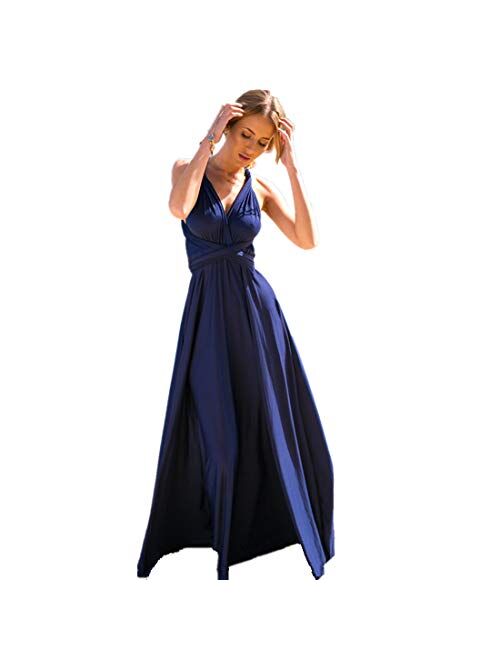 IWEMEK Women Transformer Evening Long Prom Dress Multi-Way Wrap Convertible Floor Length Wedding Halter Maxi Gown High Elasticity