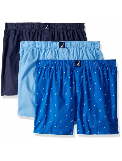 Nautica Men's Cotton Solid Elastic Waist Woven 3 Pack Boxer