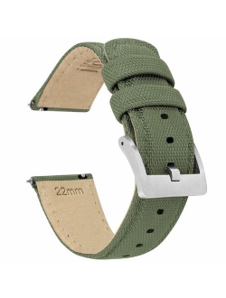 Watch Bands - Sailcloth Quick Release Straps - Premium Nylon Weave - Soft Leather Lining - Choice of Color and Width - 18mm, 19mm, 20mm, 21mm, 22mm, 23mm, or 24mm