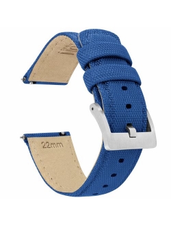 Watch Bands - Sailcloth Quick Release Straps - Premium Nylon Weave - Soft Leather Lining - Choice of Color and Width - 18mm, 19mm, 20mm, 21mm, 22mm, 23mm, or 24mm