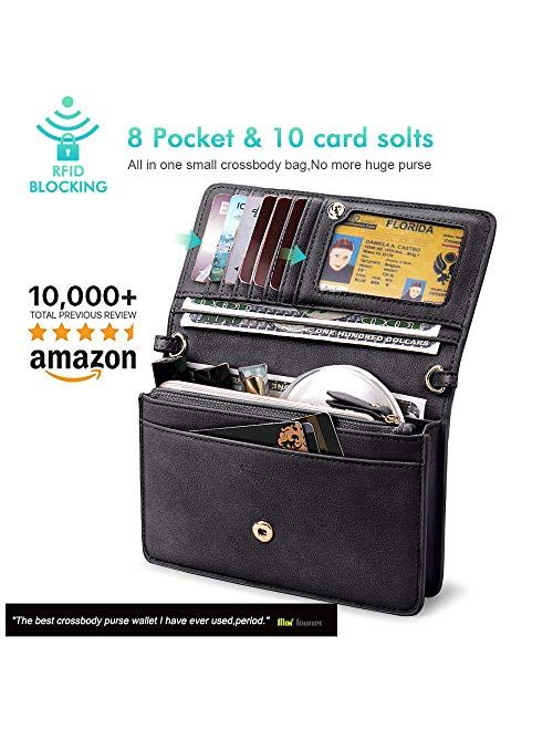 nuoku Women Small Crossbody Bag Cellphone Purse Wallet with RFID Card Slots 2 Strap Wristlet(Max 6.5'') ...