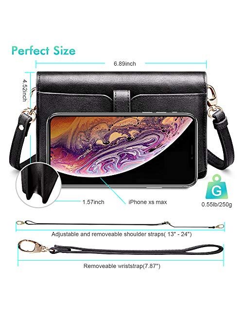 nuoku Women Small Crossbody Bag Cellphone Purse Wallet with RFID Card Slots 2 Strap Wristlet(Max 6.5'') ...