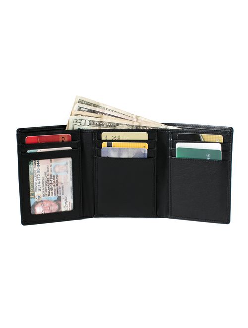 Extra Capacity Trifold Wallet for Men - RFID Blocking Genuine Leather Wallet