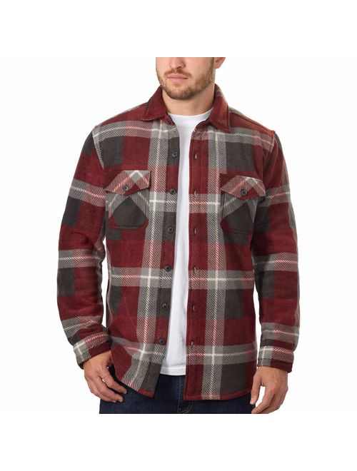 Freedom Foundry Men's Plaid Fleece Jackets Super Plush Sherpa Lined Jacket Shirt