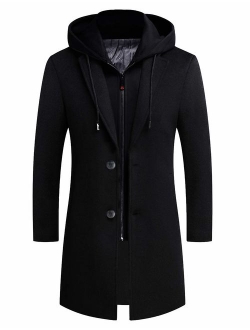 zeetoo Men's Wool Trench Coat Winter Slim Fit Wool Jacket Long Peacoat Overcoat