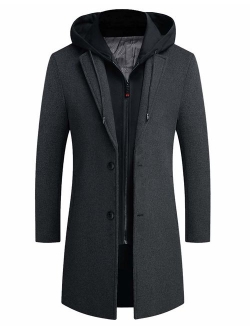 zeetoo Men's Wool Trench Coat Winter Slim Fit Wool Jacket Long Peacoat Overcoat