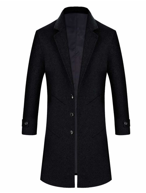 zeetoo Men's Wool Trench Coat Winter Slim Fit Wool Jacket Long Peacoat Overcoat