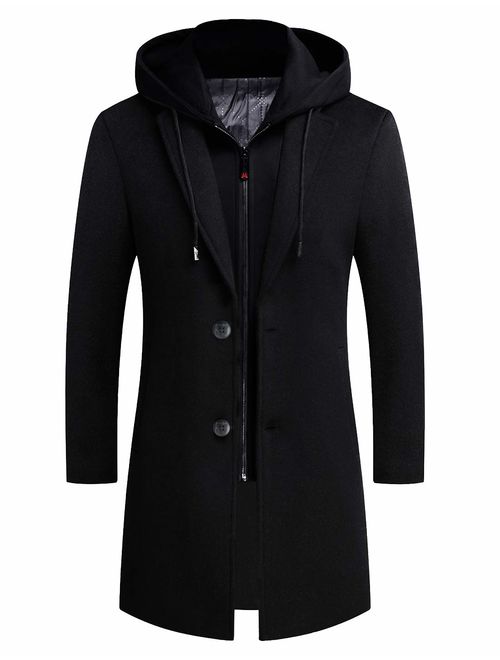 zeetoo Men's Wool Trench Coat Winter Slim Fit Wool Jacket Long Peacoat Overcoat