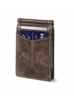 SERMAN BRANDS RFID Blocking Wallet Slim Bifold - Genuine Leather Minimalist Front Pocket Wallets for Men with Money Clip