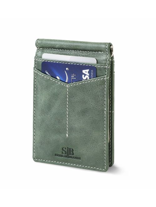 SERMAN BRANDS RFID Blocking Wallet Slim Bifold - Genuine Leather Minimalist Front Pocket Wallets for Men with Money Clip