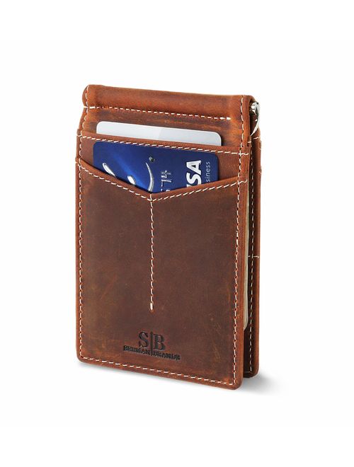 SERMAN BRANDS RFID Blocking Wallet Slim Bifold - Genuine Leather Minimalist Front Pocket Wallets for Men with Money Clip