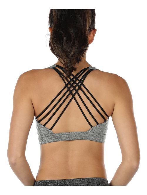 icyzone Sports Bras for Women - Activewear Strappy Padded Workout Yoga Tops Bra