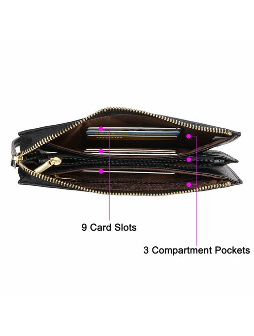 FERRISA Women's Leather Small Wristlet Purses, Smartphone Wallets Clutch Purse with Card Holder