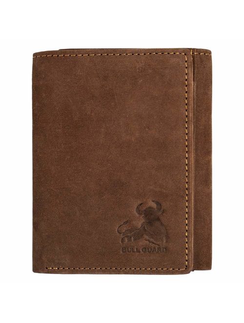 Bull Guard RFID Genuine Leather Trifold Wallets for Men ID Window, Secret Pocket