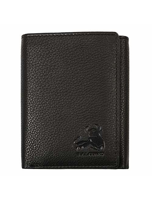 Bull Guard RFID Genuine Leather Trifold Wallets for Men ID Window, Secret Pocket