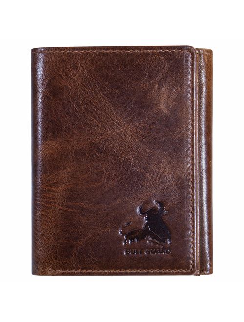 Bull Guard RFID Genuine Leather Trifold Wallets for Men ID Window, Secret Pocket