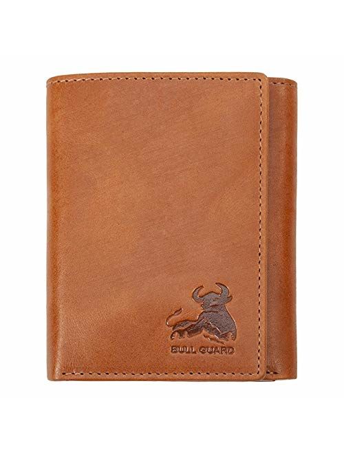 Bull Guard RFID Genuine Leather Trifold Wallets for Men ID Window, Secret Pocket