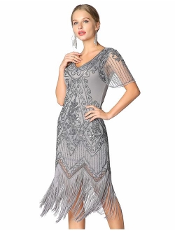 Metme Women's Roaring 1920s Gatsby Dresses Short Sleeve Dress Cocktail Flapper Dress