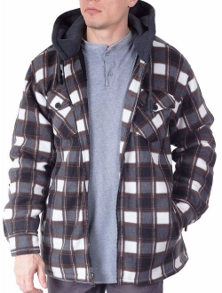 Visive Mens Heavy Flannel Shirt Jacket for Mens Big and Tall Zip Up Fleece W/Hood Size M - 5XL