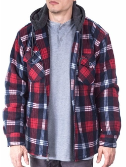 Visive Mens Heavy Flannel Shirt Jacket for Mens Big and Tall Zip Up Fleece W/Hood Size M - 5XL