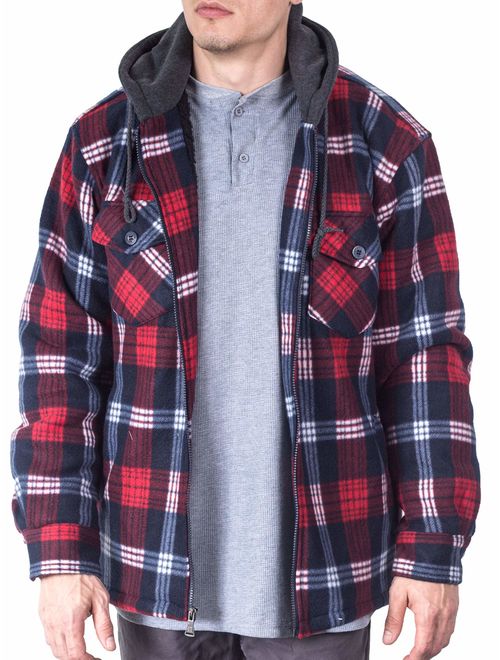 Visive Mens Heavy Flannel Shirt Jacket for Mens Big and Tall Zip Up Fleece W/Hood Size M - 5XL