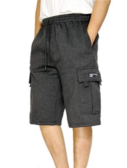 DREAM USA Men's Heavyweight Fleece Cargo Shorts