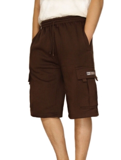 DREAM USA Men's Heavyweight Fleece Cargo Shorts