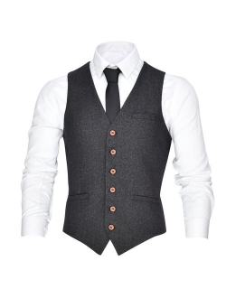 VOBOOM Men's V-Neck Suit Vest Casual Slim Fit Dress 6 Button Vest Waistcoat