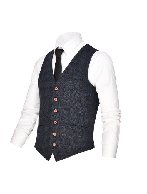 VOBOOM Men's V-Neck Suit Vest Casual Slim Fit Dress 6 Button Vest Waistcoat