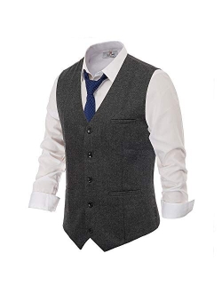 PAUL JONES Men's British Herringbone Tweed Vest Premium Wool Waistcoat