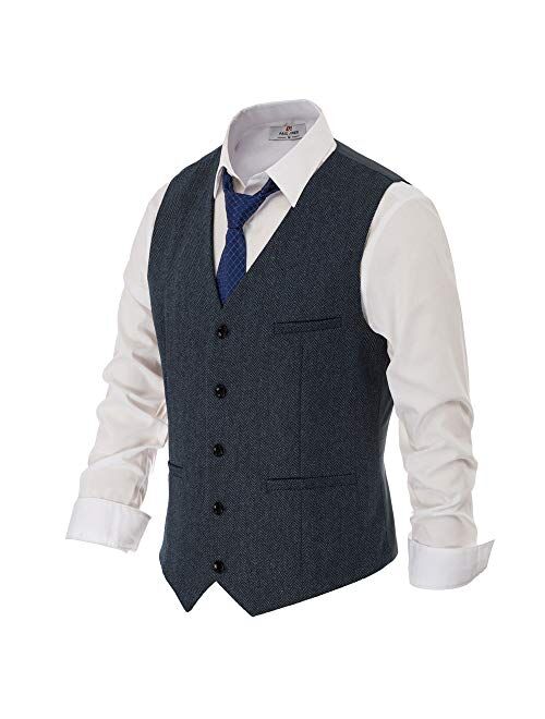 PAUL JONES Men's British Herringbone Tweed Vest Premium Wool Waistcoat